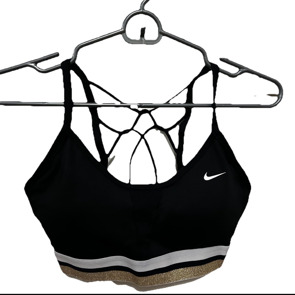 Nike Black Sports Bra with Gold and White Accents